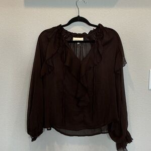 MELLODAY Dark Brown Ruffled Blouse